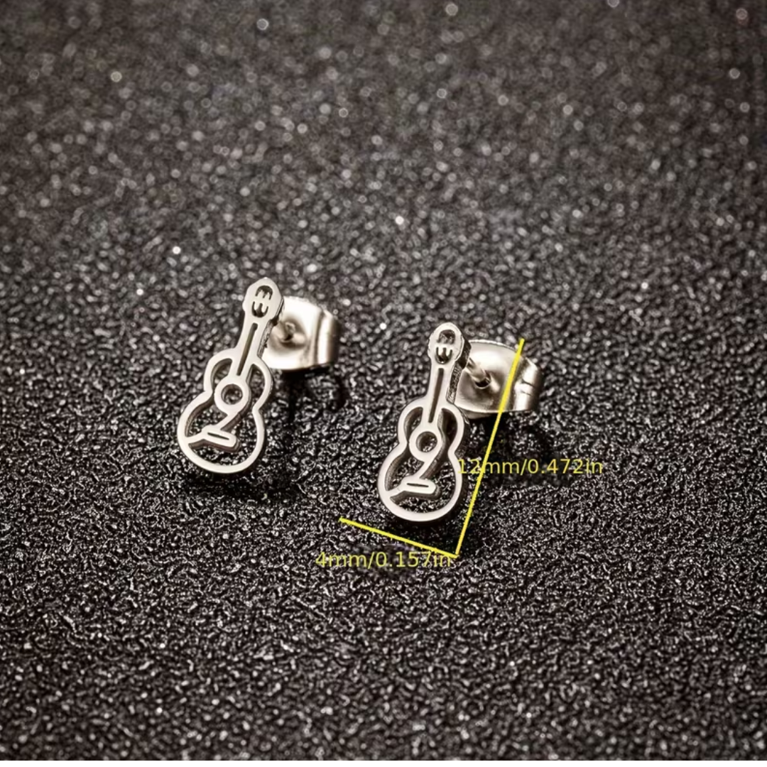 Par de Aretes de Acero Inoxidable Diseño Guitarra