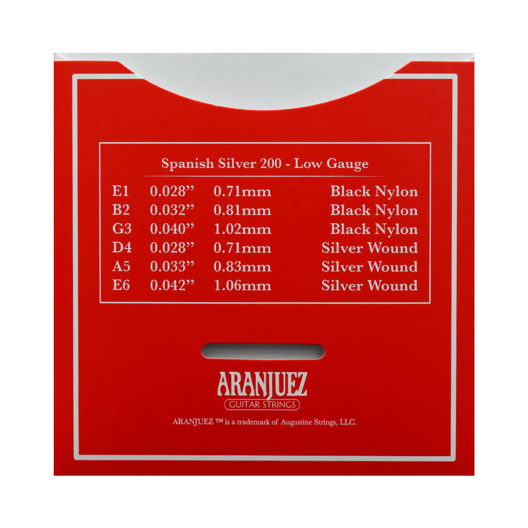 Aranjuez Set 200 Cuerdas Para Guitarra Clásica Plateadas Tensión Baja