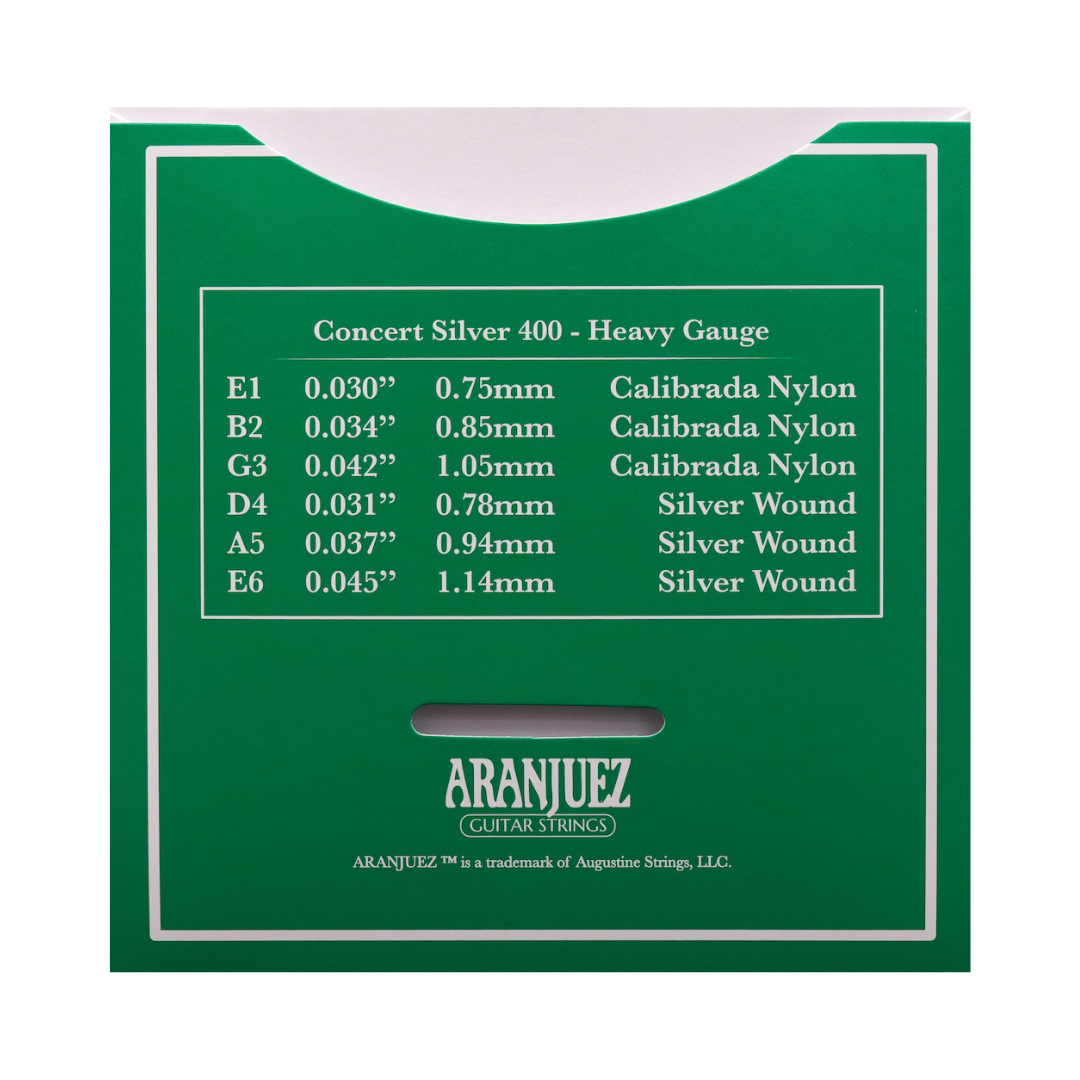 Aranjuez Set 400 Cuerdas Para Guitarra Clásica Plateadas Tensión Alta