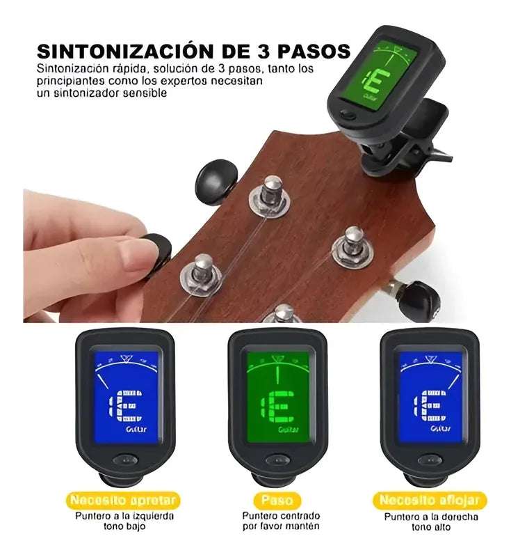 Afinador Universal Cromático de Pinza Color Negro