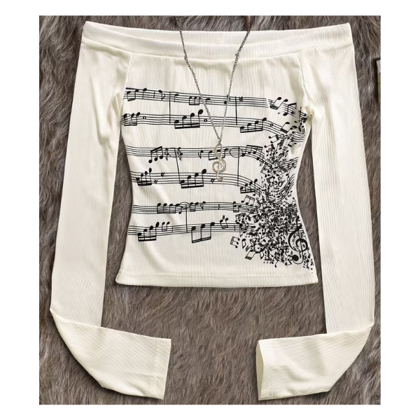 Blusa Manga Larga Diseño Explosión de Notas