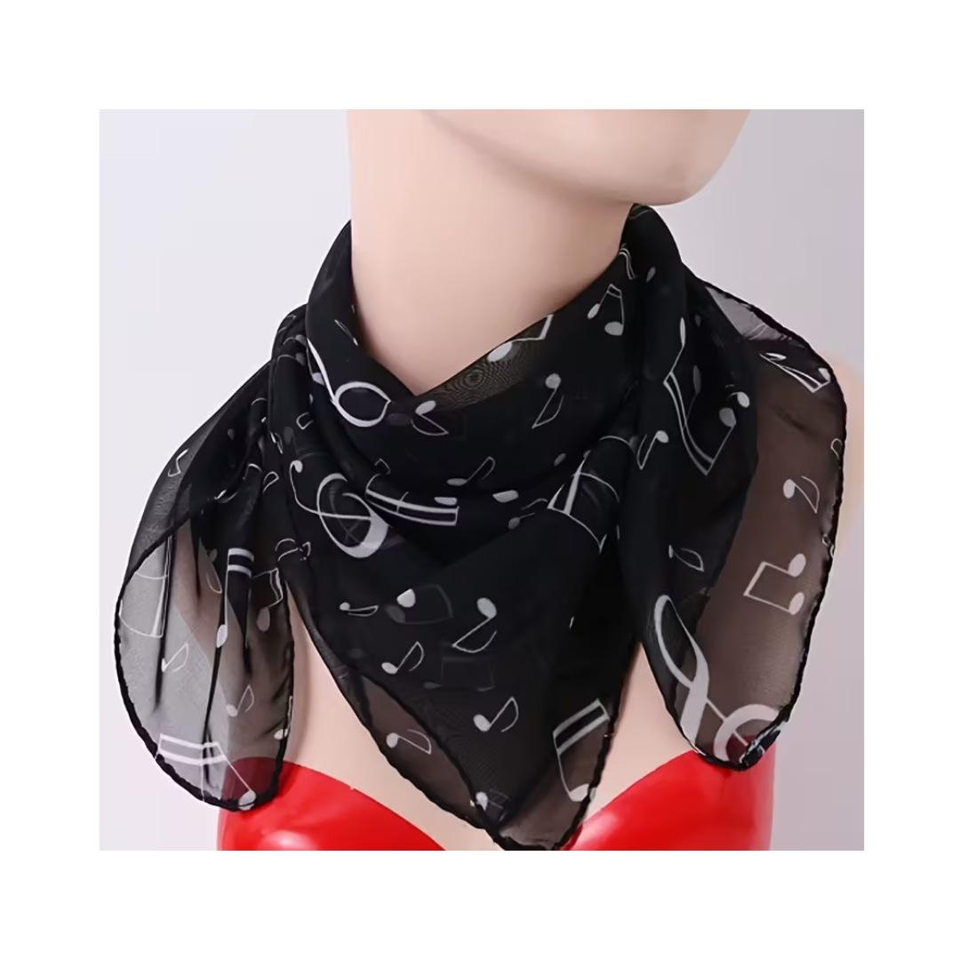 Bufanda Pashmina Negra con Estampado de Notas Musicales