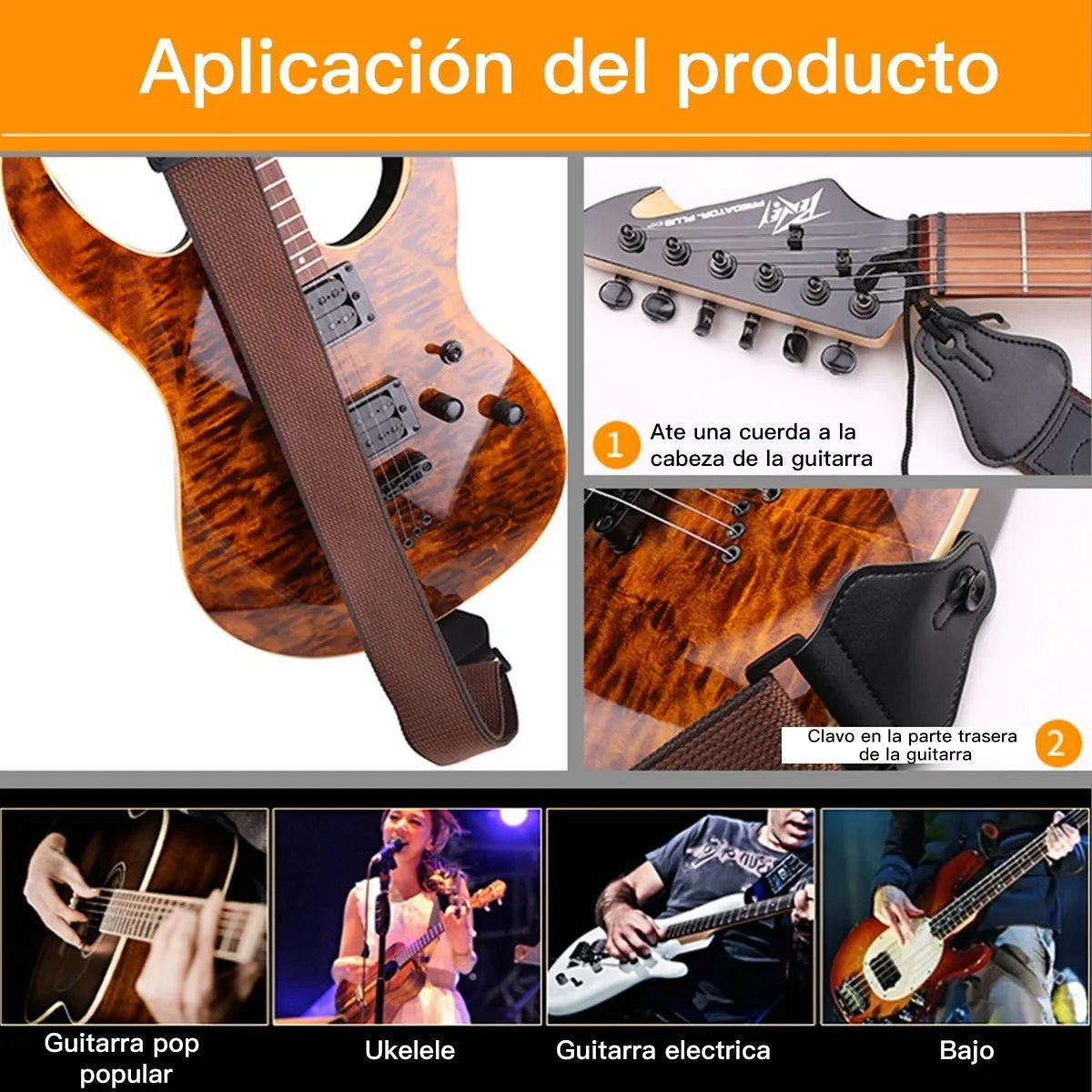 Correa Tahali con Portaplumillas para Guitarra y Bajo Negro/Café