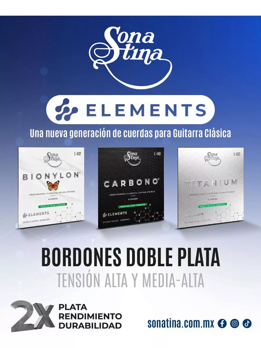 Cuerdas Guitarra Clásica Sonatina Elements Carbono Tensión Alta E440.A