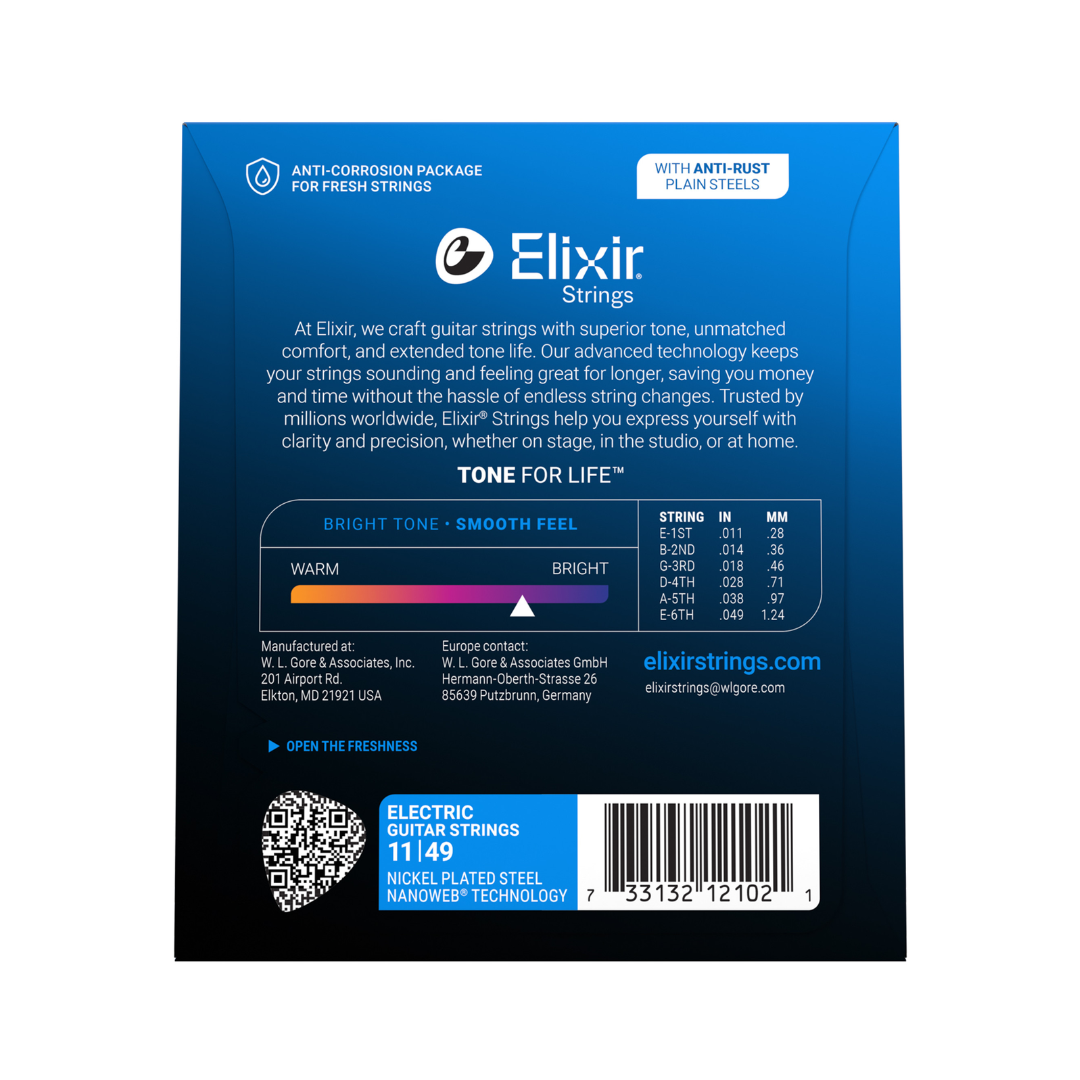 Elixir 12102 Cuerdas Para Guitarra Eléctrica11/49 Nickel Platiando Nanoweb