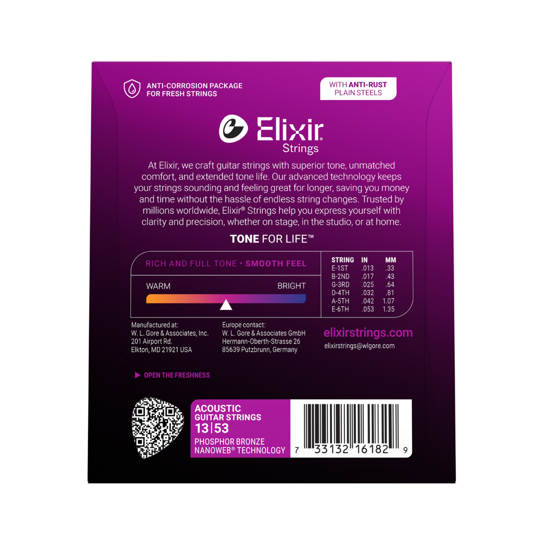 Elixir 16182 Cuerdas Para Guitarra Acústica 13/53 Phosphor Bronze Nanoweb