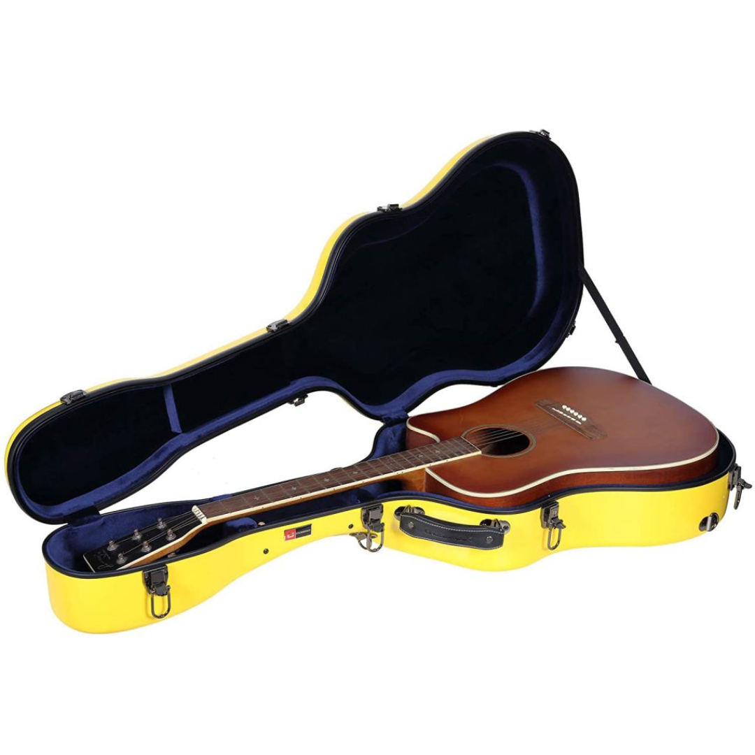 Estuche Crossrock Fibra de Vidrio Para Guitarra Acústica Martin Dreadnought Color Amarillo