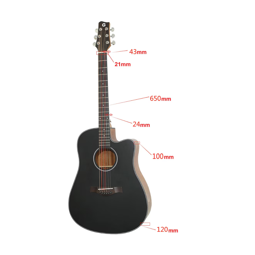 Ground Music Guitarra Acústica de Cuerdas de Metal CDG-20 OP Dreadnought Negra/Natural
