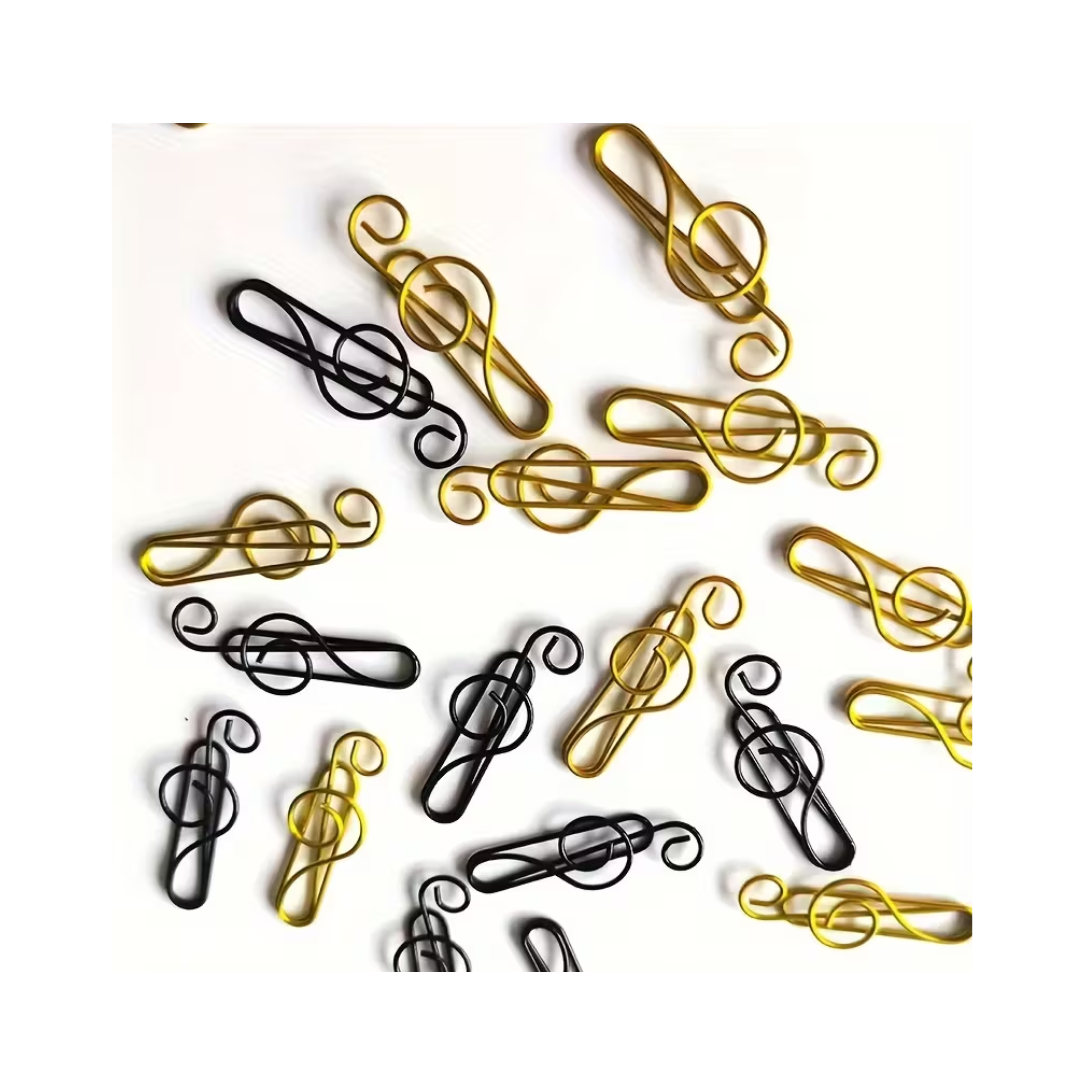 Clips Metálicos de Papel de Notas Musicales Negros y Dorados