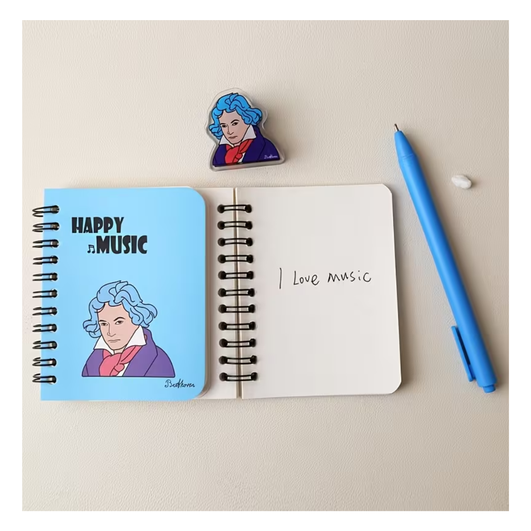 Pack Mini-Libreta, Lapicero de Gel y Pinza Para Partituras