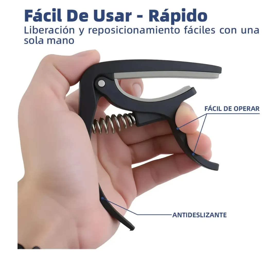 Capo Universal De Pinza Para Guitarra Acústica o Eléctrica Plástico ABS Negro