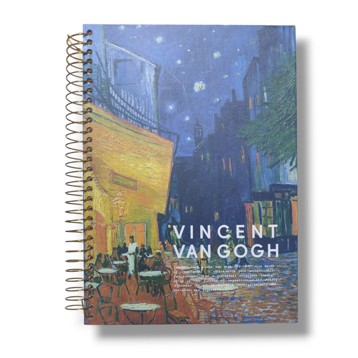 Libreta Terraza de Café por la Noche Vincent Van Gogh Espiral Rayas 150 Hojas Altos