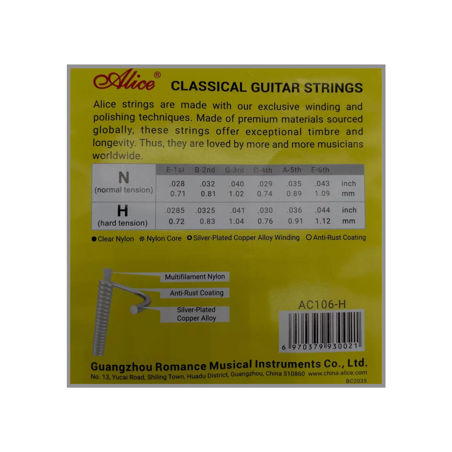 Alice Classical Guitar Strings AC106 Tensión Alta