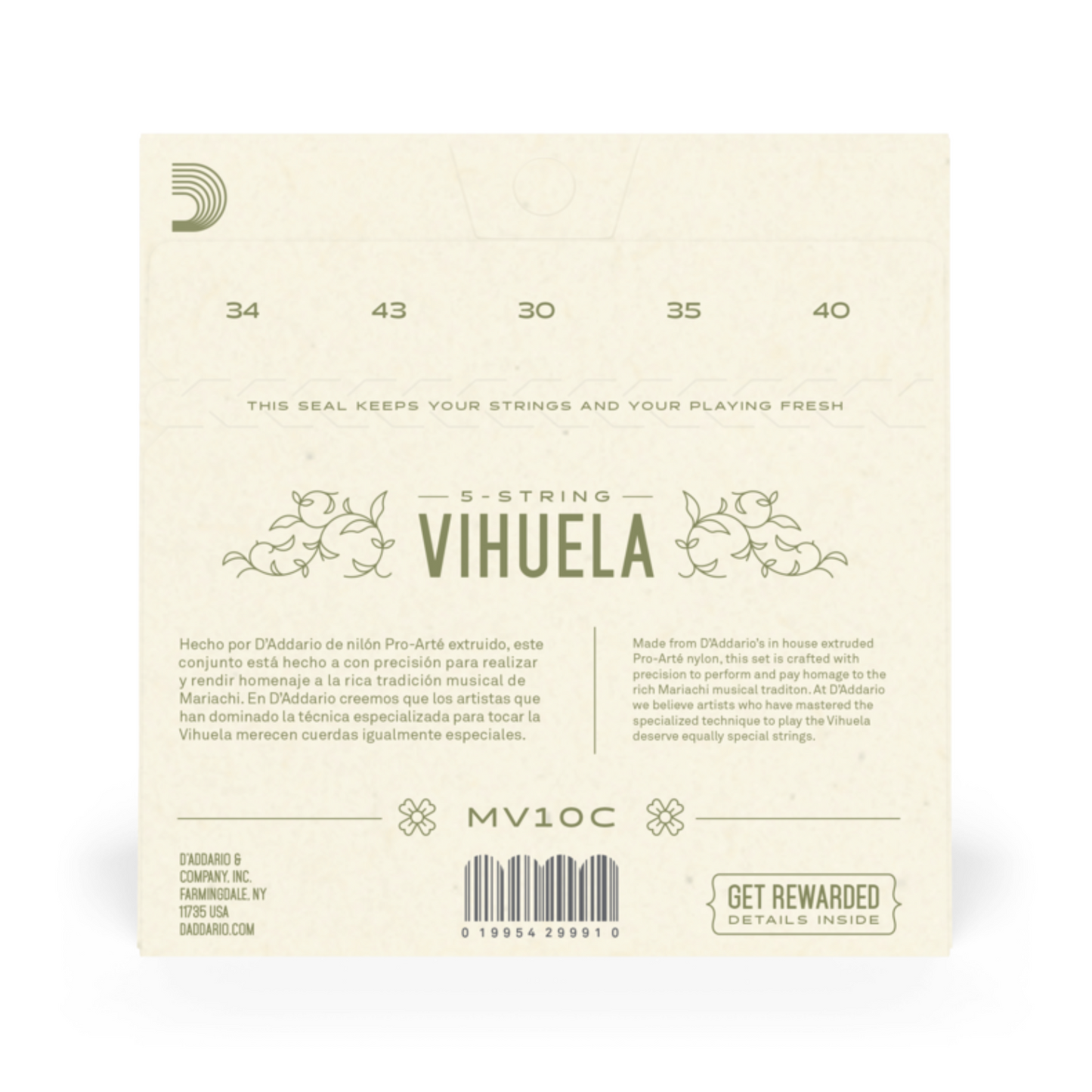 D'Addarío Vihuela Nylon Tension Dura Especial MV10C