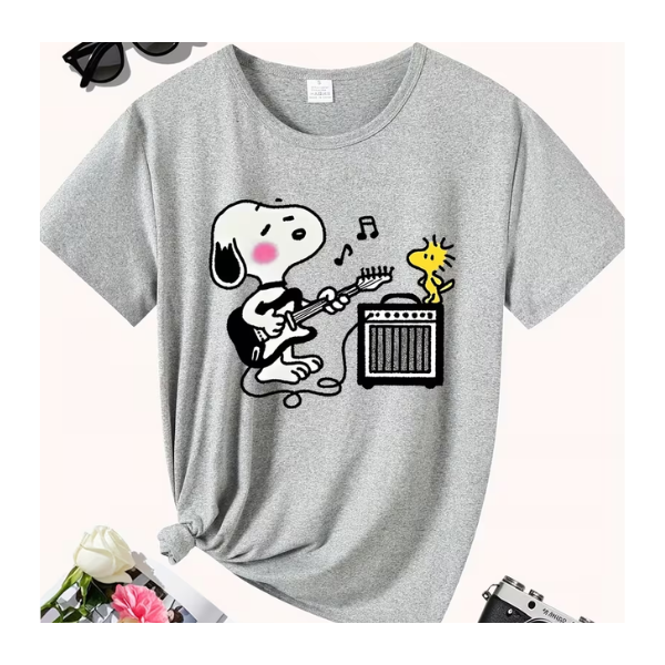 Player Diseño Snoopy Tocando Guitarra Eléctrica Gris Claro