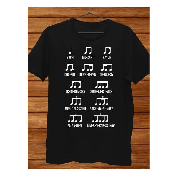 Playera Nombres de Compositores con Notas