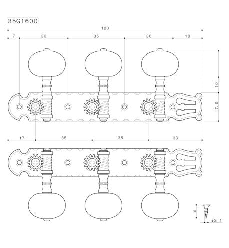 Gotoh 35G1600BB Maquinaria Dorada Con Lira Para Guitarra Clásica Gold 1:14
