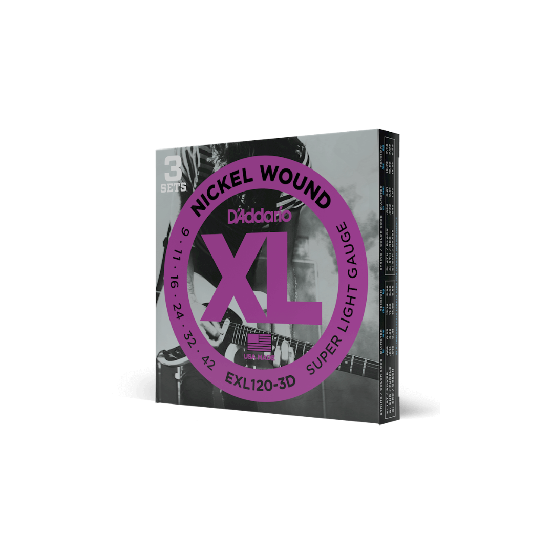 Set 3 Juegos De Cuerdas Para Guitarra Eléctrica EXL120-3D Nickel Wound Calibre 9/42