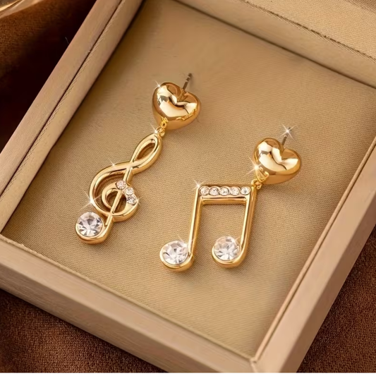 Par de Aretes Dorados en Forma de Notas Musicales