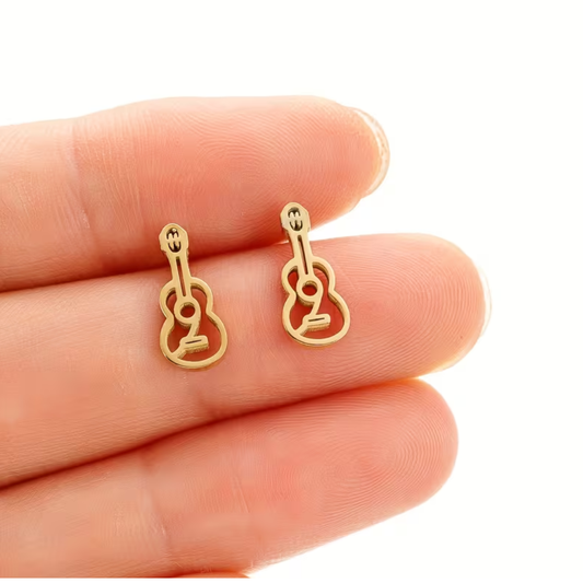 Par de Aretes de Acero Inoxidable Diseño Guitarra