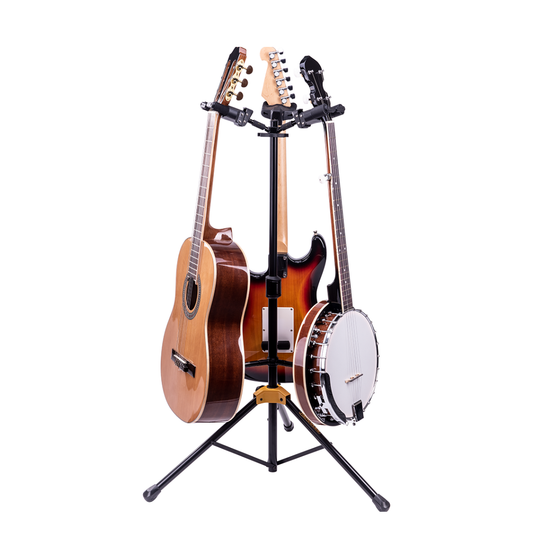 Soporte GS432B PLUS Triple Para Guitarra Con Sistema de Sujeción Automática Y Respaldo Plegable