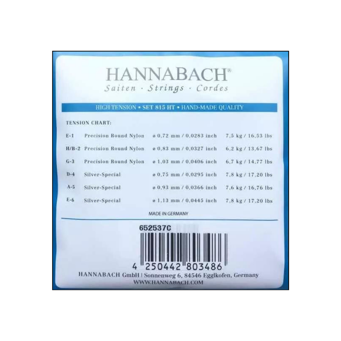 Hannabach 815 Carbono Silver Special Tensión Alta