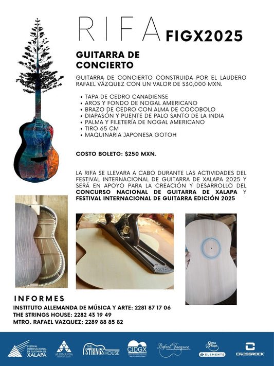 Boleto para rifa de guitarra del laudero Rafael Vazquez