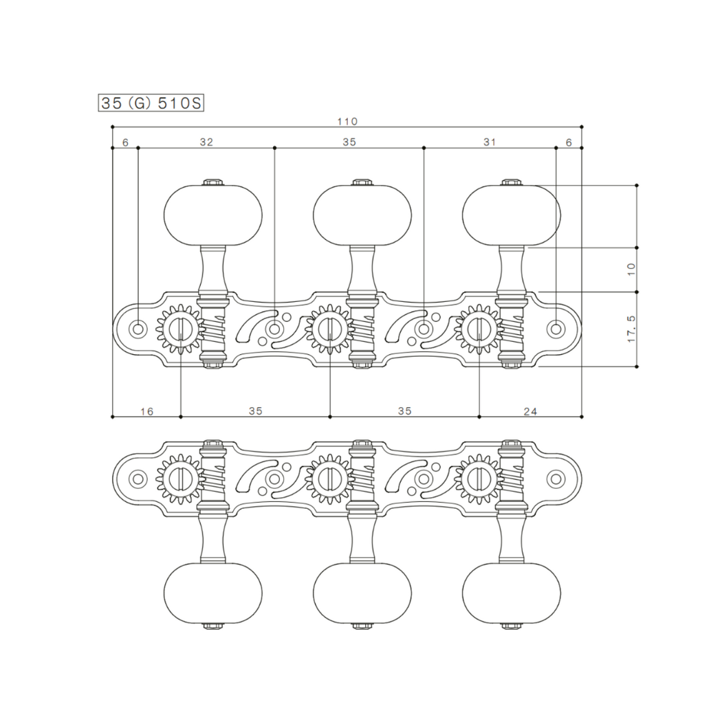 Maquinaria Para Guitarra Clásica Gotoh Modelo 35AR510S-EN Aluminio