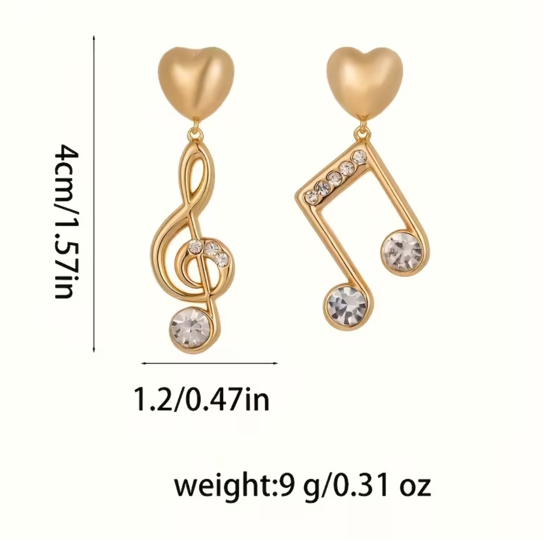 Par de Aretes Dorados en Forma de Notas Musicales