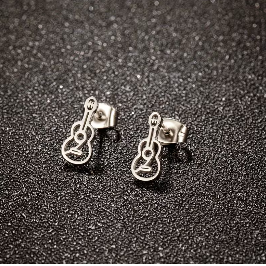 Par de Aretes de Acero Inoxidable Diseño Guitarra