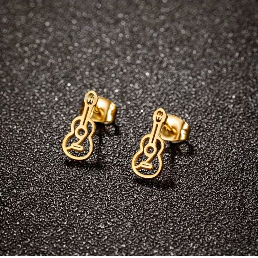 Par de Aretes de Acero Inoxidable Diseño Guitarra