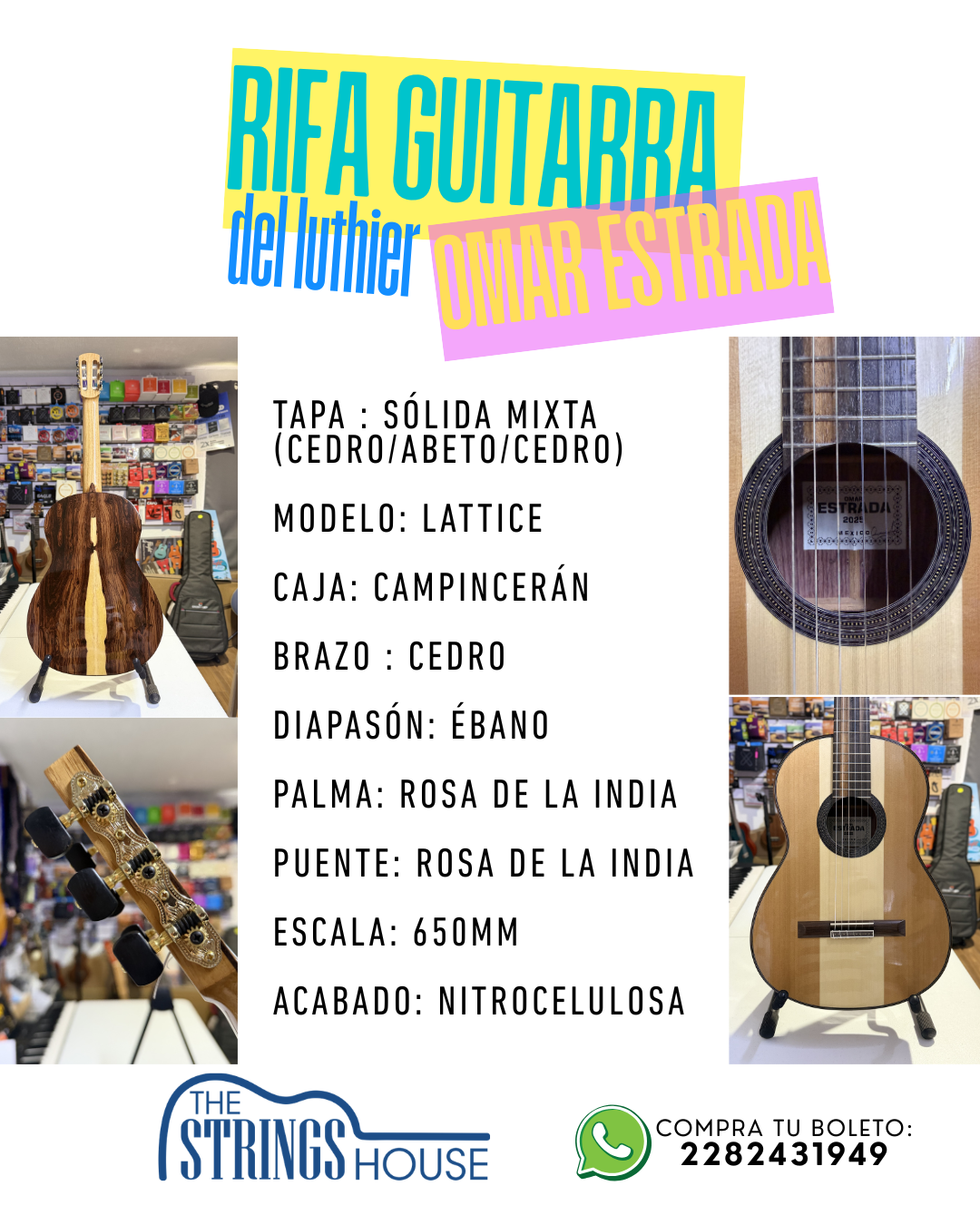 Boleto Para RIFA de Guitarra de Concierto Modelo Duvalín del Luthier Omar Estrada