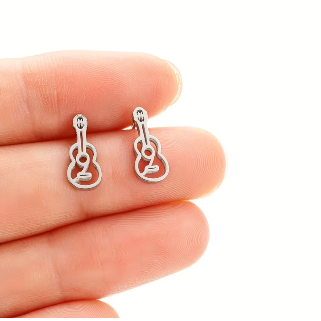Par de Aretes de Acero Inoxidable Diseño Guitarra