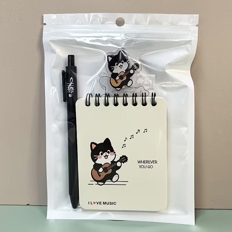 Pack Mini-Libreta, Lapicero de Gel y Pinza Para Partituras