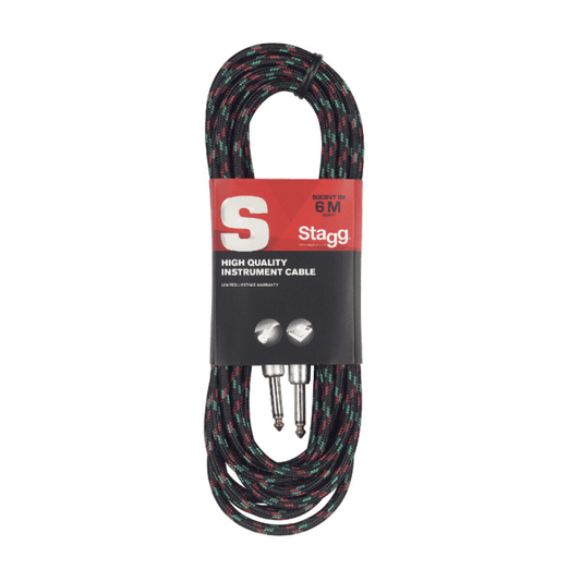 Cable de Instrumento Tela Tweed Reforzado Stagg Color Negro 6 metros