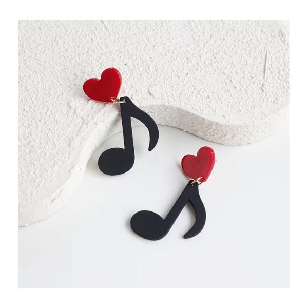 Aretes con Forma de Nota Musical con Corazón