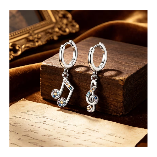 Par de Aretes Plateados en Forma de Notas Musicales