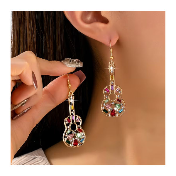 Aretes con Forma de Guitarra con Pedrería