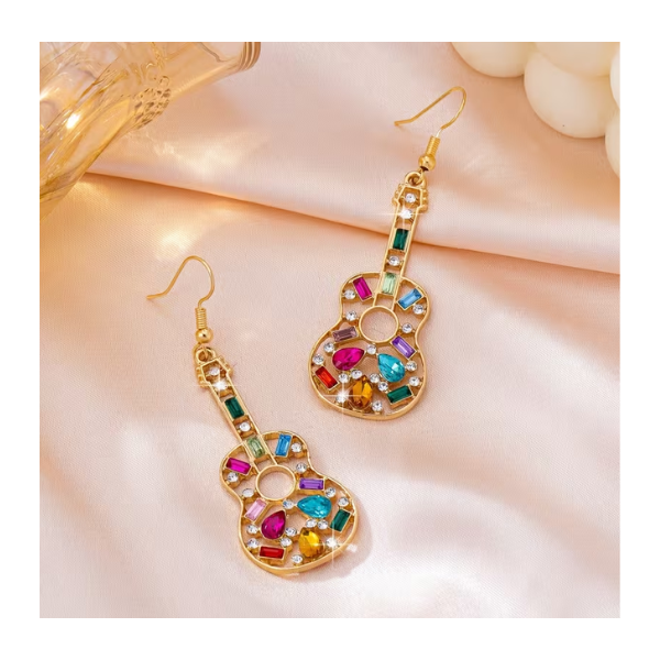 Aretes con Forma de Guitarra con Pedrería