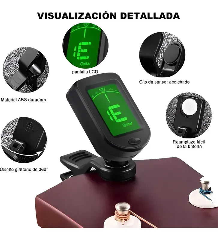 Afinador Universal Cromático de Pinza Color Negro