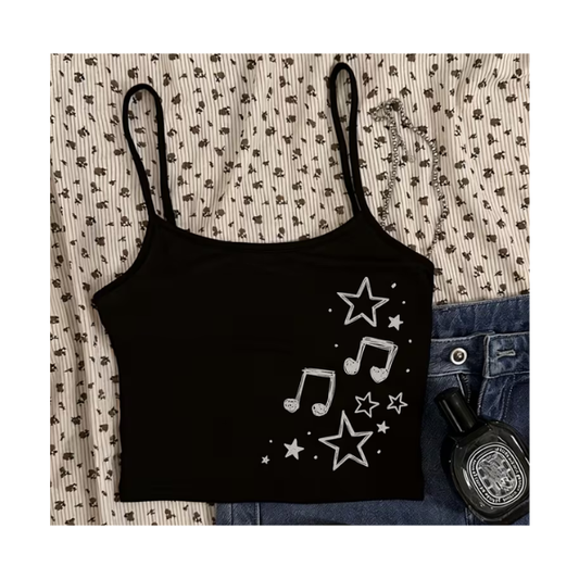 Blusa Diseño Notas y Estrellas Negra