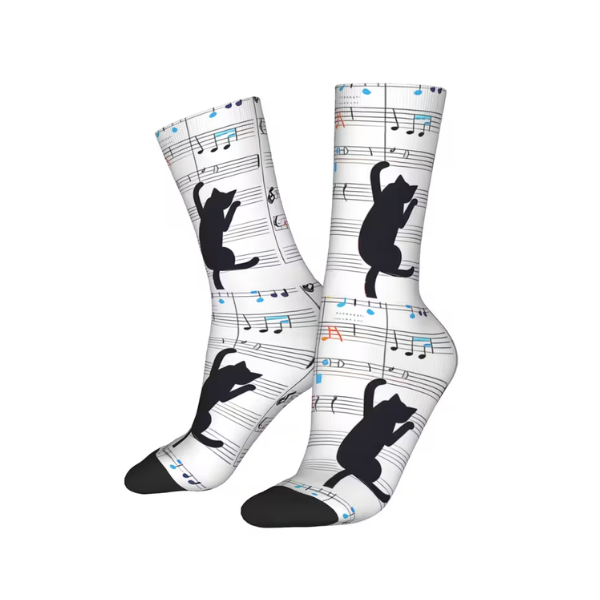 Calcetas con Diseño de Gatos Bailando Sobre Partitura