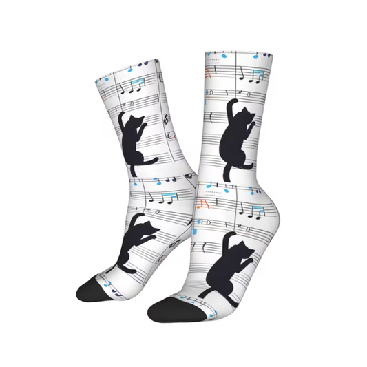 Calcetas con Diseño de Gatos Bailando Sobre Partitura