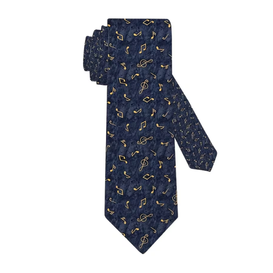 Corbata Azul Diseño Notas Musicales Doradas