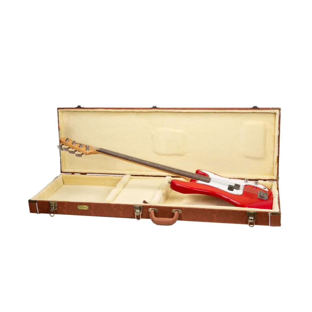 Crossrock Estuche de Cuero Estampado Para Bajo Precision y Jazz Bass CRW630BRO Red-Wood