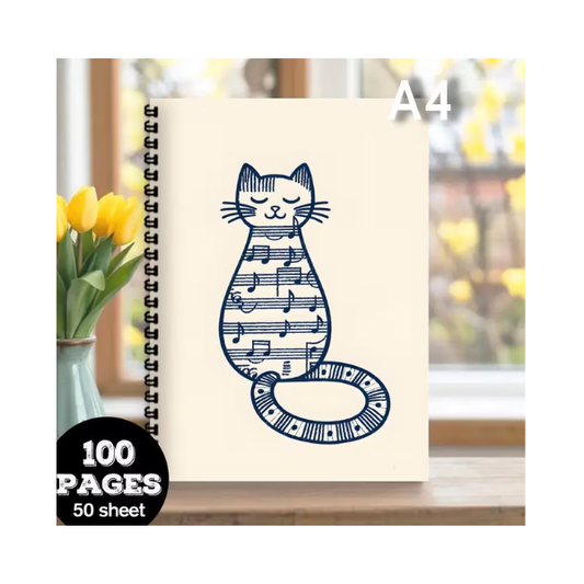 Cuaderno Pautado A4 Diseño Gato Piel Partitura 50 Hojas