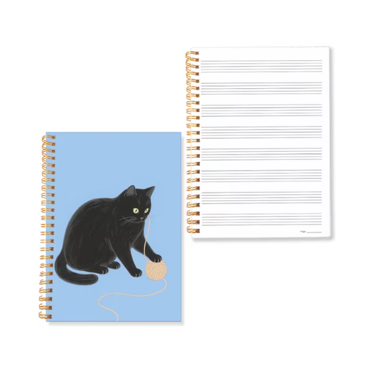Cuaderno Pautado A4 Diseño Gato Negro con Bola de Estambre 50 Hojas