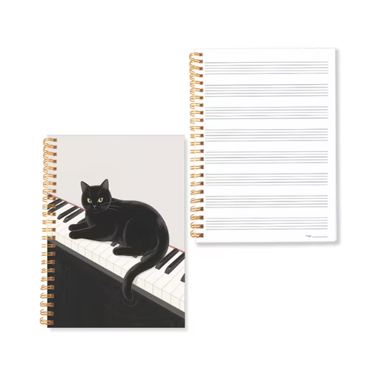 Cuaderno Pautado A4 Diseño Gato Negro en Piano 50 Hojas