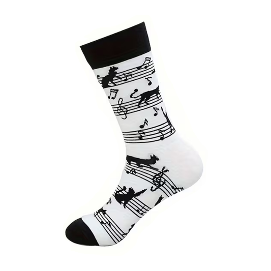 Calcetas Con Diseño Partitura Con Gatos
