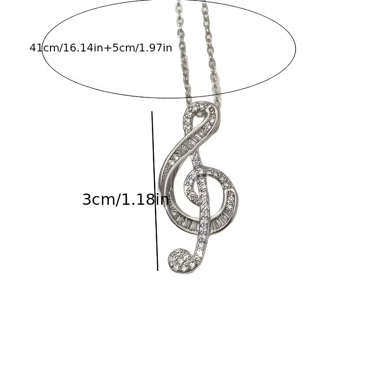 Collar con Dije de Clave de Sol con Pedrería Plateado